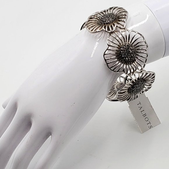 Talbots Jewelry - Talbot's Silver Filigree Flower & Rhinestone Cuff - NWT
